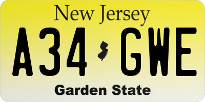 NJ license plate A34GWE