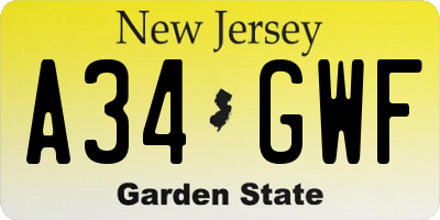 NJ license plate A34GWF