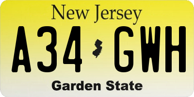 NJ license plate A34GWH