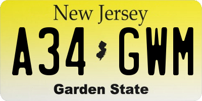 NJ license plate A34GWM