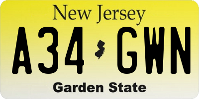 NJ license plate A34GWN