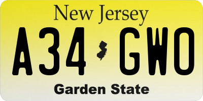 NJ license plate A34GWO