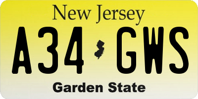NJ license plate A34GWS