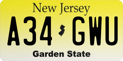 NJ license plate A34GWU