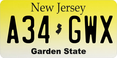 NJ license plate A34GWX
