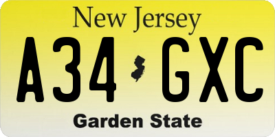 NJ license plate A34GXC