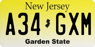 NJ license plate A34GXM