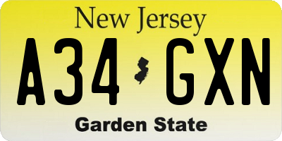 NJ license plate A34GXN