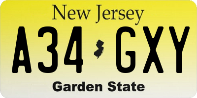 NJ license plate A34GXY