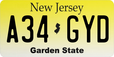 NJ license plate A34GYD