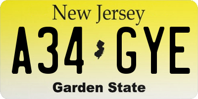 NJ license plate A34GYE