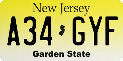 NJ license plate A34GYF