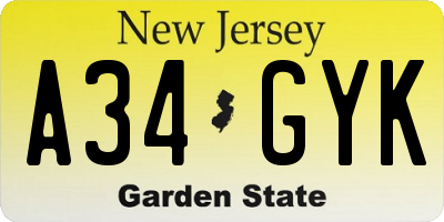 NJ license plate A34GYK