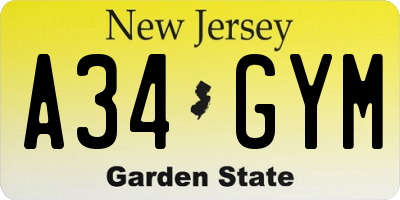 NJ license plate A34GYM