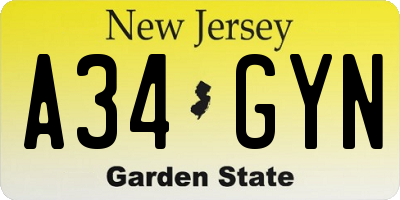 NJ license plate A34GYN