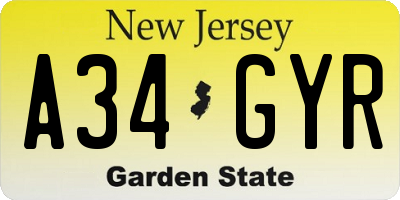 NJ license plate A34GYR