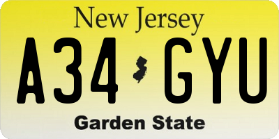 NJ license plate A34GYU
