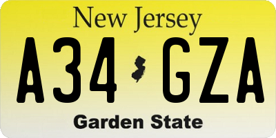 NJ license plate A34GZA