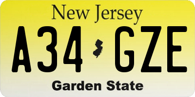 NJ license plate A34GZE