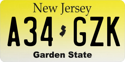 NJ license plate A34GZK
