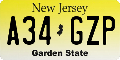 NJ license plate A34GZP