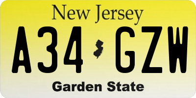 NJ license plate A34GZW