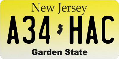 NJ license plate A34HAC