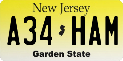 NJ license plate A34HAM