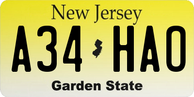NJ license plate A34HAO