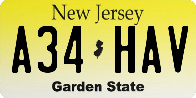 NJ license plate A34HAV