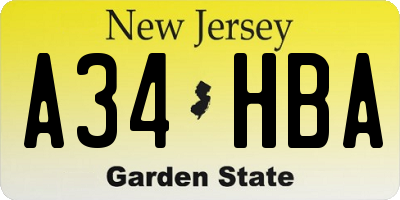 NJ license plate A34HBA