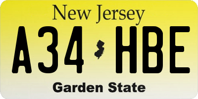 NJ license plate A34HBE