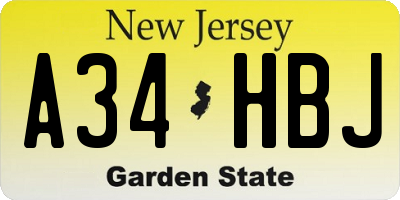 NJ license plate A34HBJ