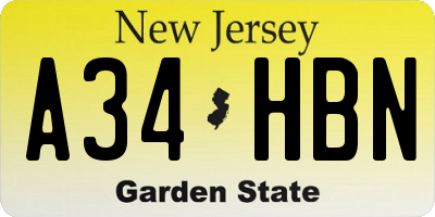 NJ license plate A34HBN