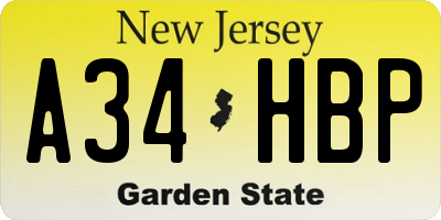 NJ license plate A34HBP