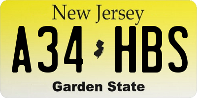 NJ license plate A34HBS