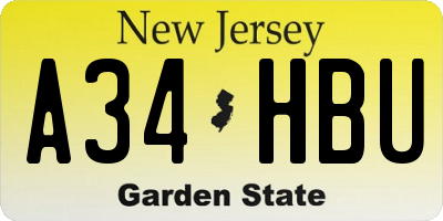 NJ license plate A34HBU