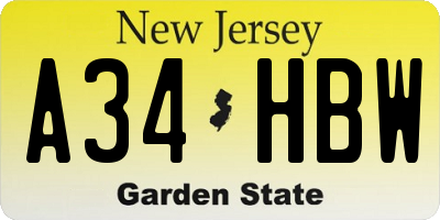 NJ license plate A34HBW