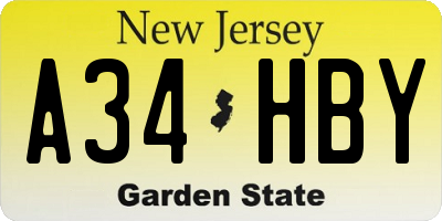 NJ license plate A34HBY