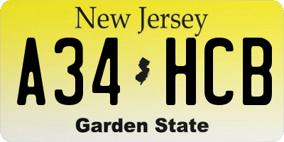 NJ license plate A34HCB