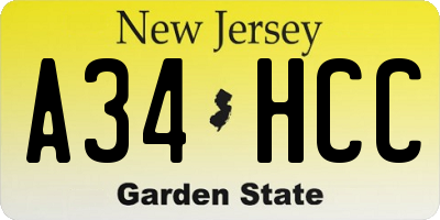 NJ license plate A34HCC