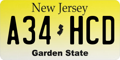 NJ license plate A34HCD
