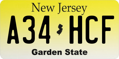 NJ license plate A34HCF