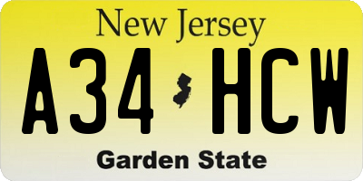 NJ license plate A34HCW