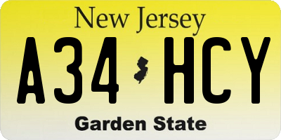 NJ license plate A34HCY