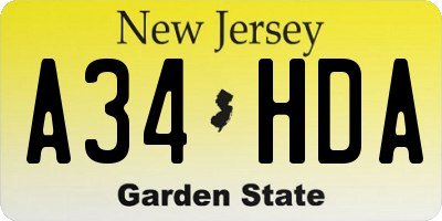 NJ license plate A34HDA
