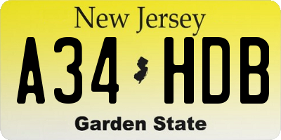 NJ license plate A34HDB
