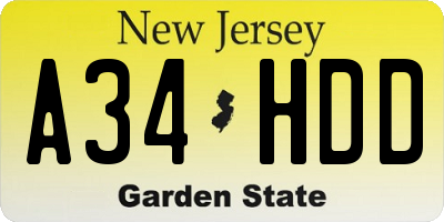 NJ license plate A34HDD