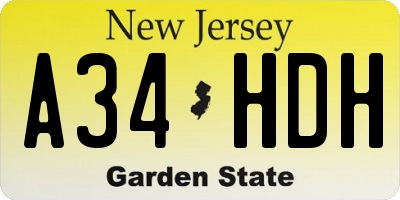 NJ license plate A34HDH