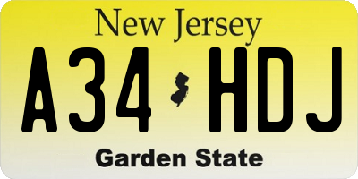 NJ license plate A34HDJ